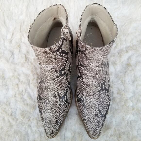 Snake Print Zip Ankle Boots Lulus x Matisse Spirit Size 7.5 Tan Synthetic Bootie - Picture 11 of 14